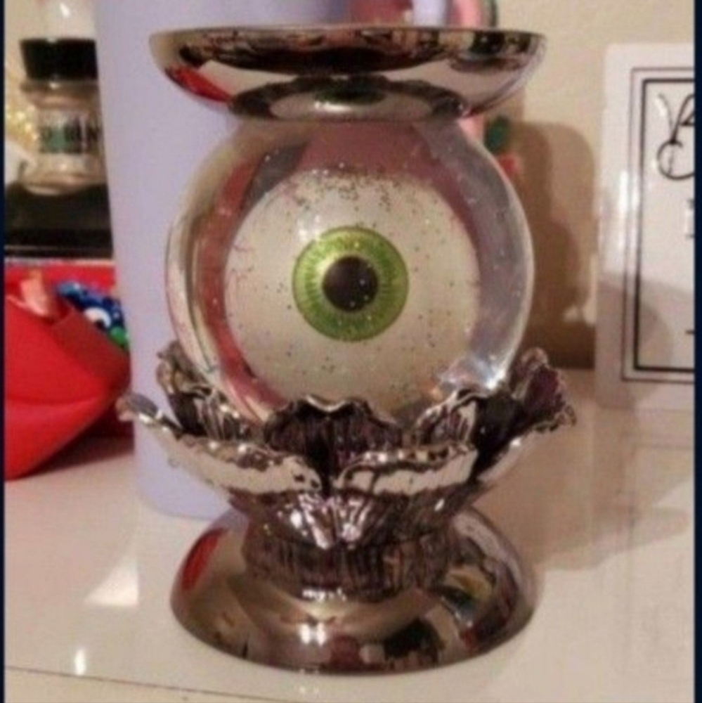 Bath & Body Works Silver Holder with Green Eye Accent